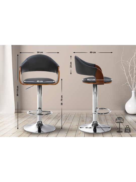 Tabouret de bar Nilse simili cuir chromé, noyer/noir Tabouret de bar Nilse simili cuir chromé, noyer/noir