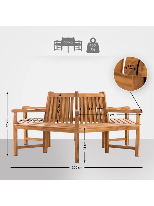 Banc arbre Sonja avec accoudoirs 200 cm, teck