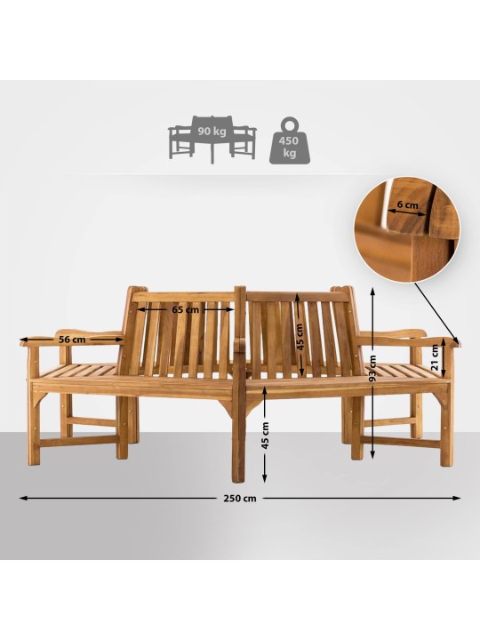 Banc arbre Sonja avec accoudoirs 250 cm, teck