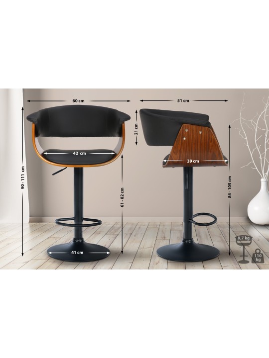 Tabouret de bar Vestal simili cuir, noyer/noir