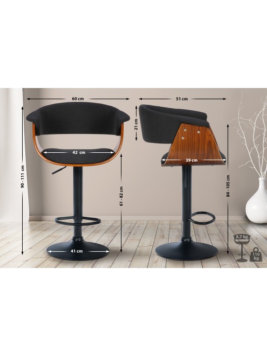 Tabouret de bar Vestal tissu, noyer/noir