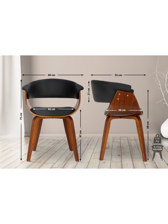 Lot de 2 chaises Bruce simili cuir noyer, noir Lot de 2 chaises Bruce simili cuir noyer, noir