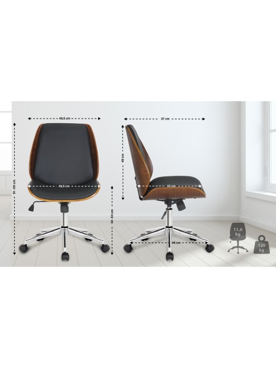 Chaise de bureau Mitch chrome, noyer/noir Chaise de bureau Mitch chrome, noyer/noir