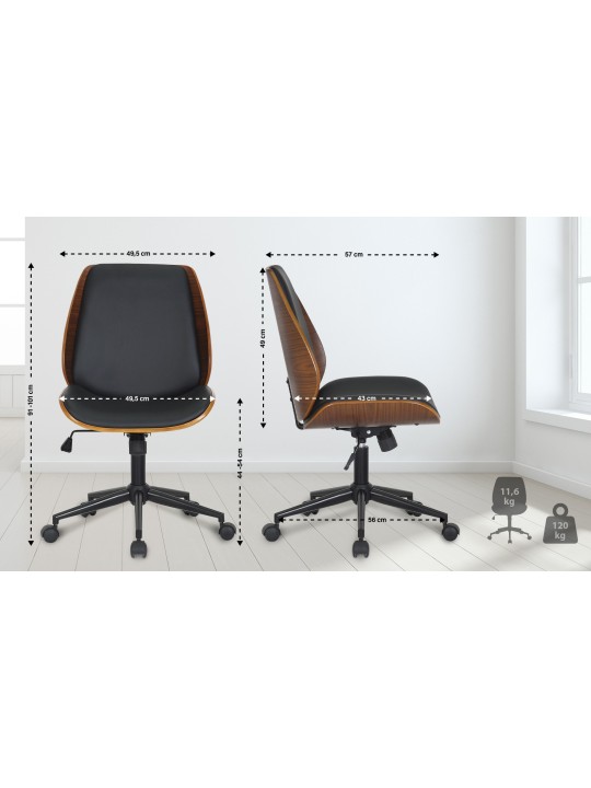Chaise de bureau Mitch, noyer/noir