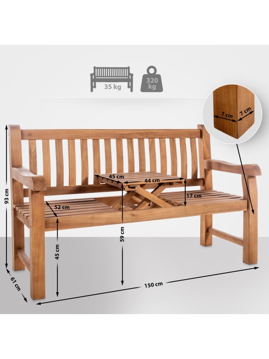 Banc en teck Orlando 150 cm, teck Banc en teck Orlando 150 cm, teck