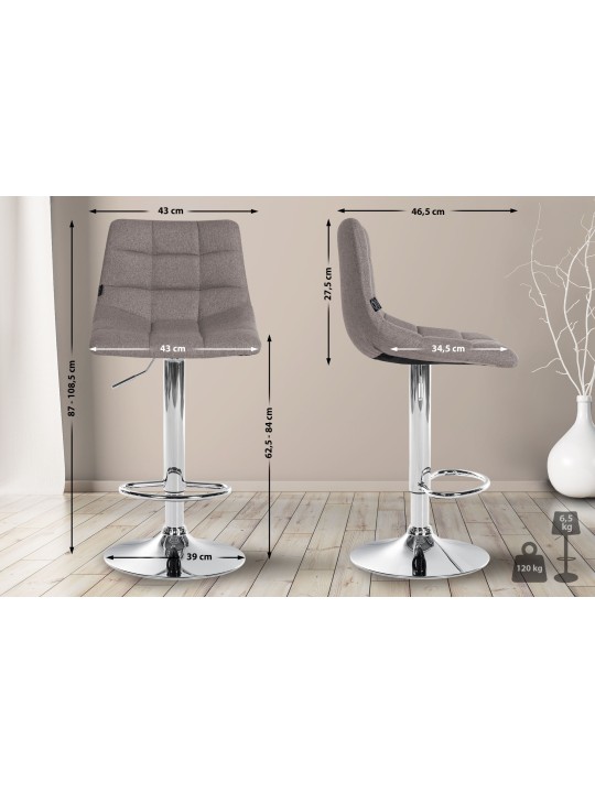 Tabouret de bar Jerry tissu chrome, gris