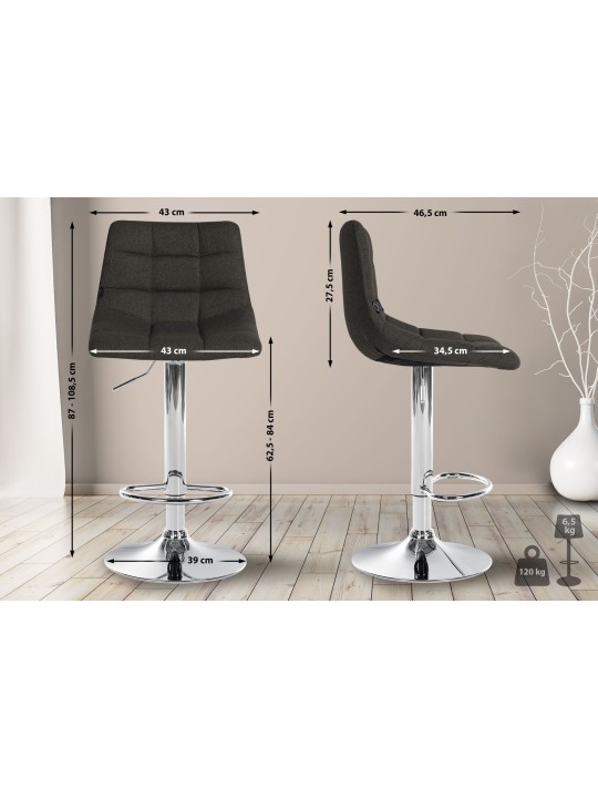 Tabouret de bar Jerry tissu chrome, gris foncé Tabouret de bar Jerry tissu chrome, gris foncé