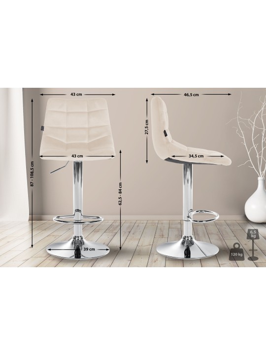 Tabouret de Bar Jerry Velours Chrome, crème