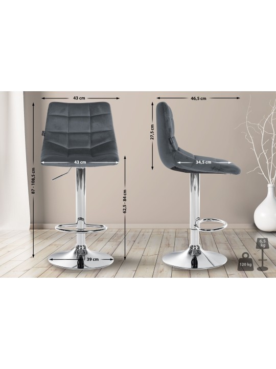 Tabouret de Bar Jerry Velours Chrome, gris foncé