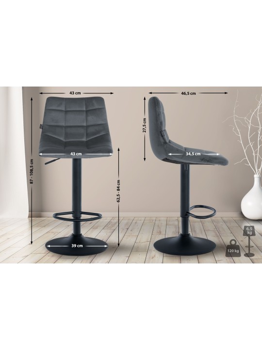 Tabouret de bar Jerry velours, gris foncé