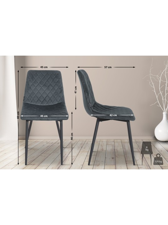 Chaise Telde velours, gris foncé