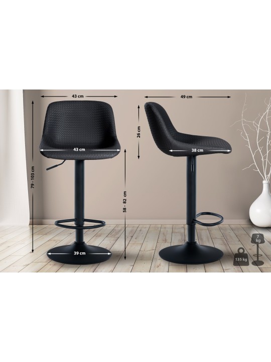 Tabouret de bar Loft simili cuir, noir