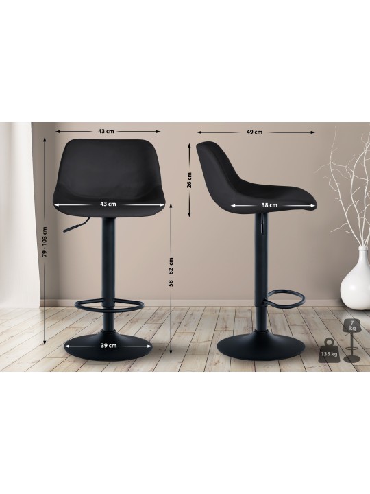 Tabouret de bar Loft velours, noir