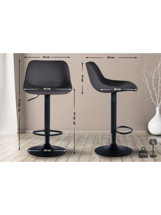 Tabouret de bar Loft velours, gris foncé