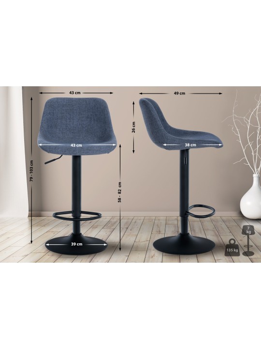 Tabouret de bar loft tissu, bleu
