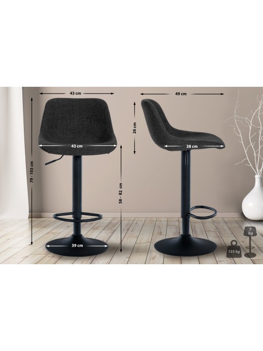 Tabouret de bar loft tissu, noir