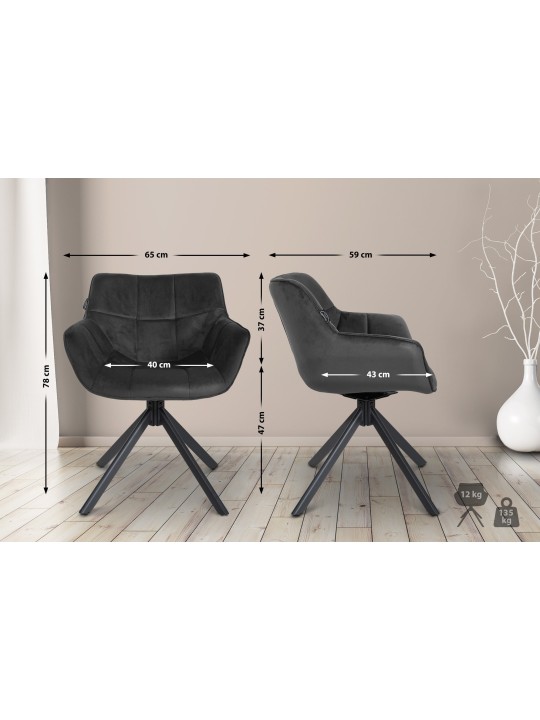 Chaise Westport Velours, gris foncé