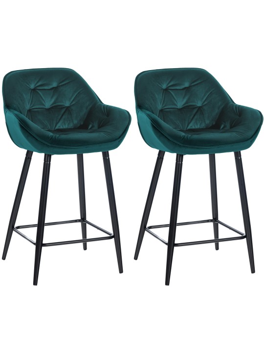 Lot de 2 tabourets de bar Gibson 76 velours, vert foncé