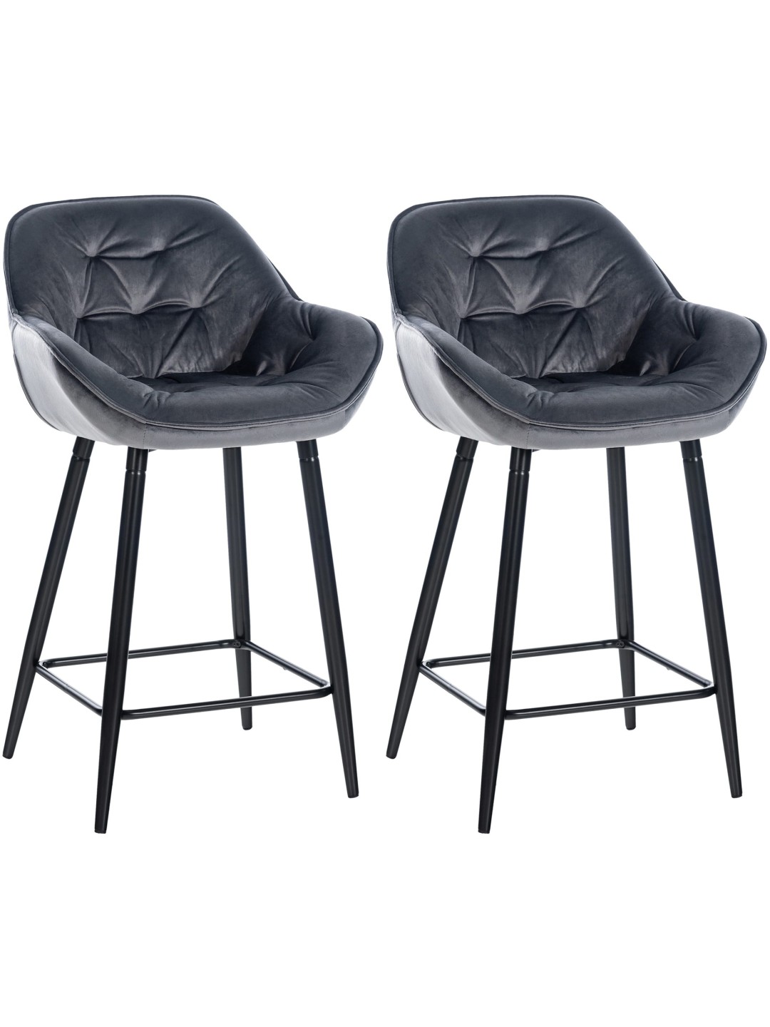 Lot de 2 tabourets de bar Gibson 76 velours, gris foncé