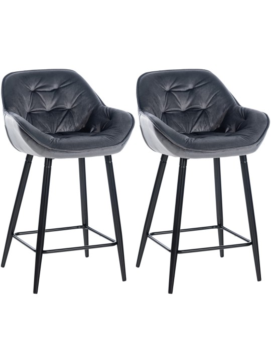 Lot de 2 tabourets de bar Gibson 76 velours, gris foncé