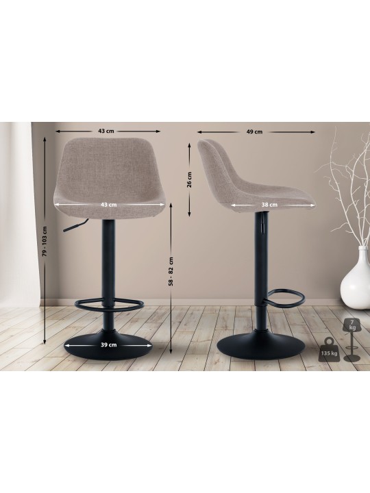 Lot de 2 tabourets de bar loft tissu, taupe