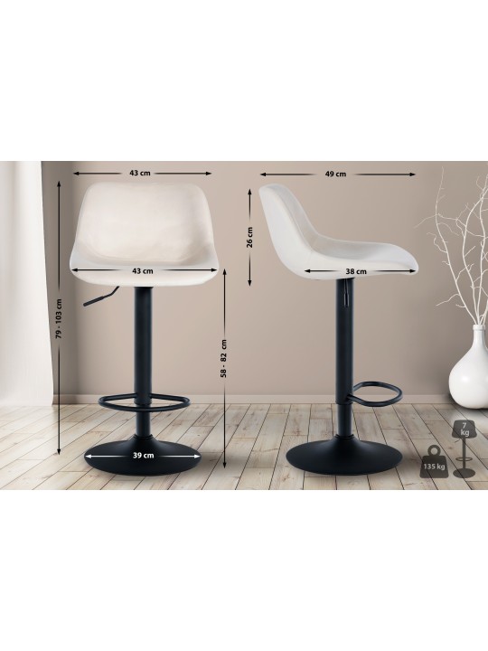 Lot de 2 tabourets de bar loft velours, crème