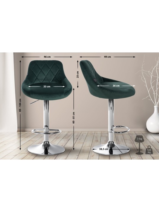 Tabouret de bar Lazio velours chrome, vert foncé