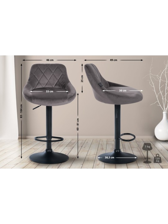 Tabouret de bar Lazio velours, gris