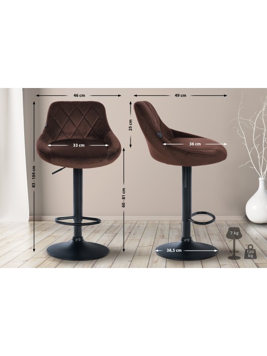 Tabouret de bar Lazio velours, brun