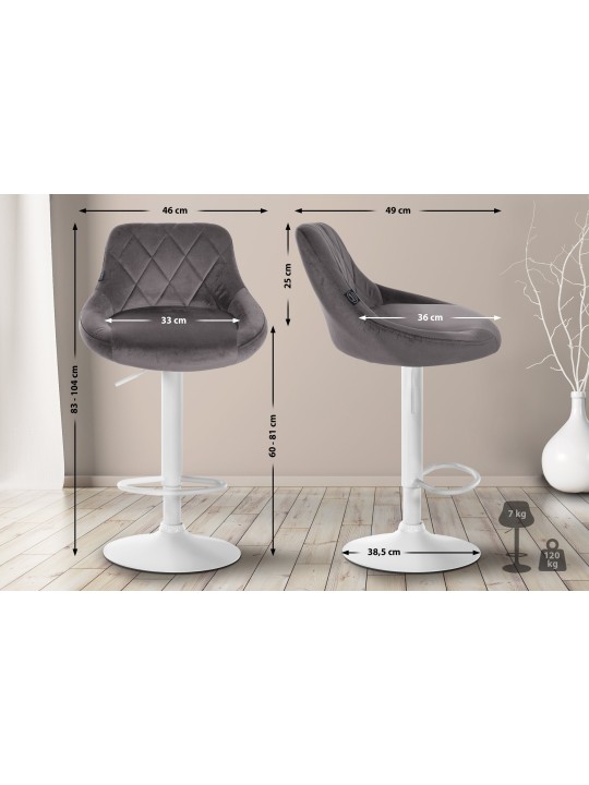 Tabouret de bar Lazio velours, gris Tabouret de bar Lazio velours, gris