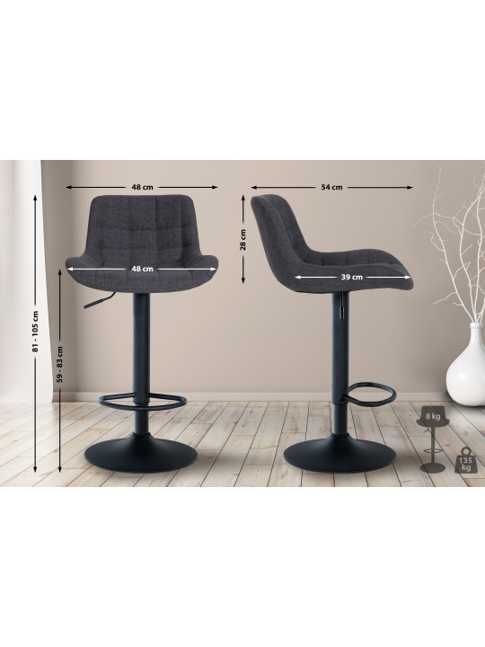 Tabouret de bar Tover tissu, noir Tabouret de bar Tover tissu, noir