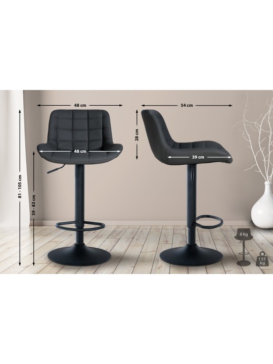 Tabouret de bar Tover simili cuir, noir