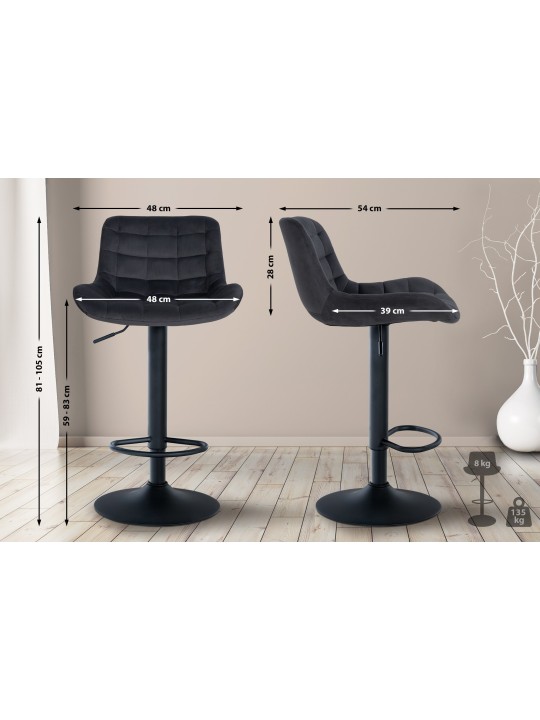 Tabouret de bar Tover velours, noir Tabouret de bar Tover velours, noir