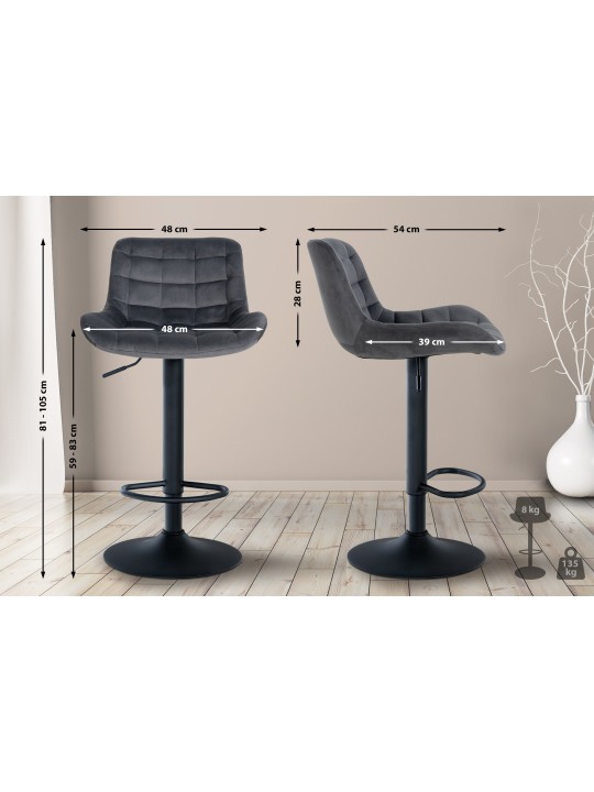 Tabouret de bar Tover velours, gris foncé