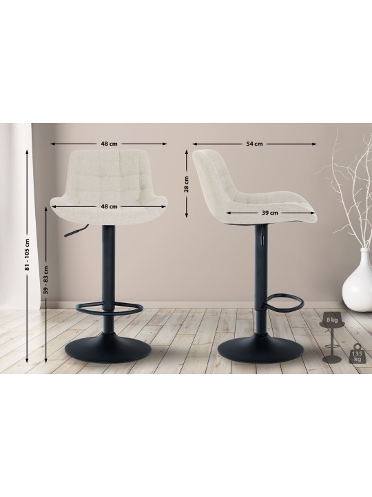 Lot de 2 tabourets de bar Tover tissu, crème