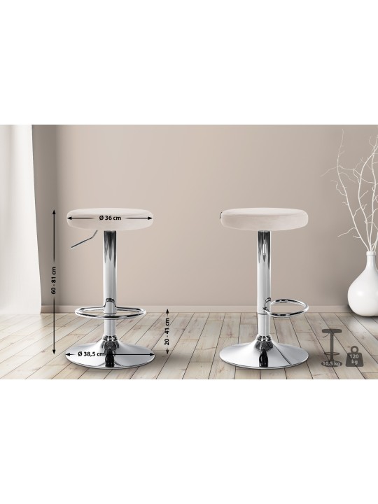 Tabouret de bar Ponte velours chrome, crème