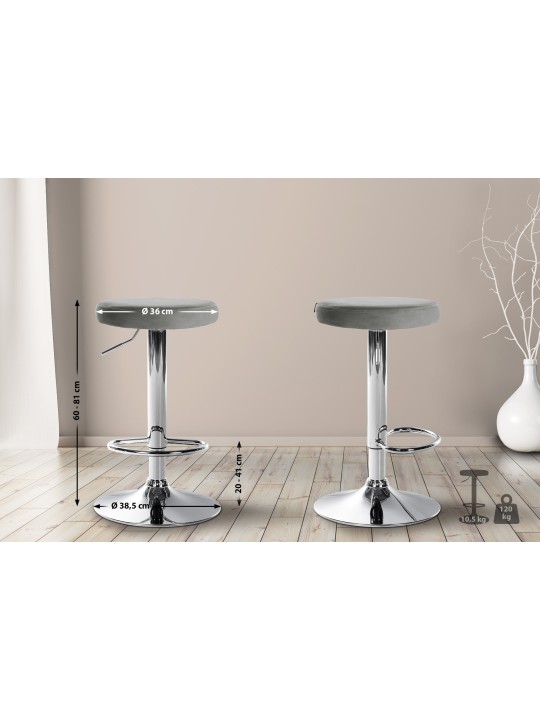 Tabouret de bar Ponte velours chrome, gris Tabouret de bar Ponte velours chrome, gris