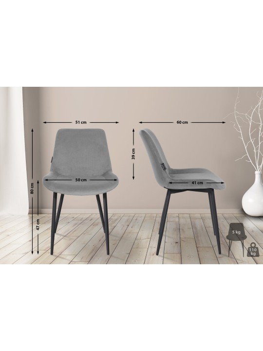 Chaise de salle à manger velours Victoria, gris Chaise de salle à manger velours Victoria, gris