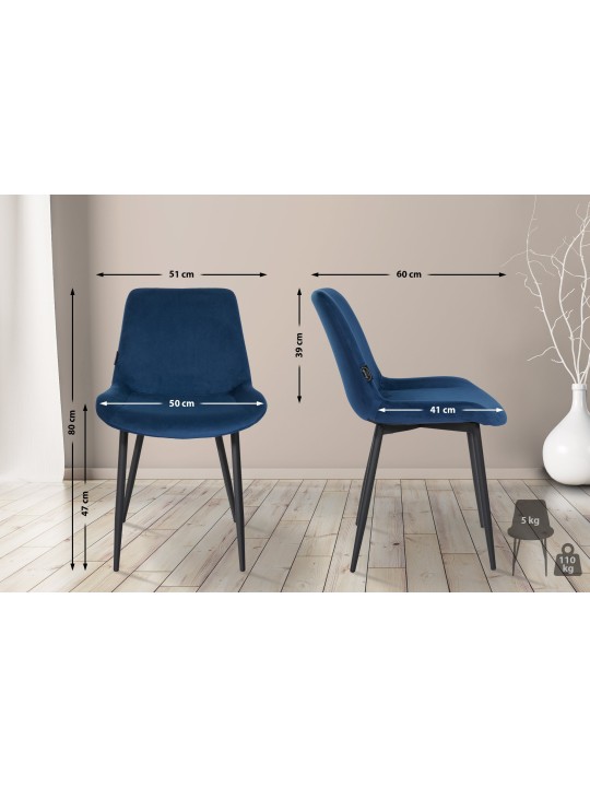 Lot de 2 chaises de salle à manger Victoria velours, bleu Lot de 2 chaises de salle à manger Victoria velours, bleu