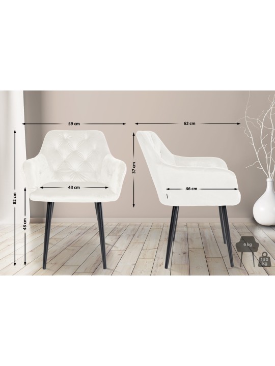 Chaise de salle à manger en velours Stanley, crème Chaise de salle à manger en velours Stanley, crème