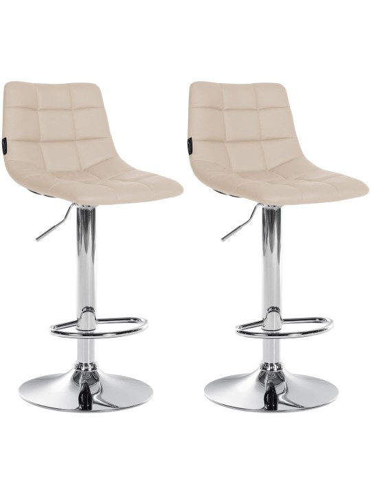 Lot de 2 tabourets de bar Jerry simili cuir chromé, crème