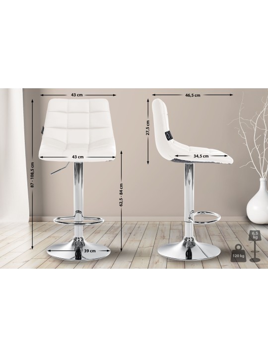 Lot de 2 tabourets de bar Jerry simili cuir chromé, blanc