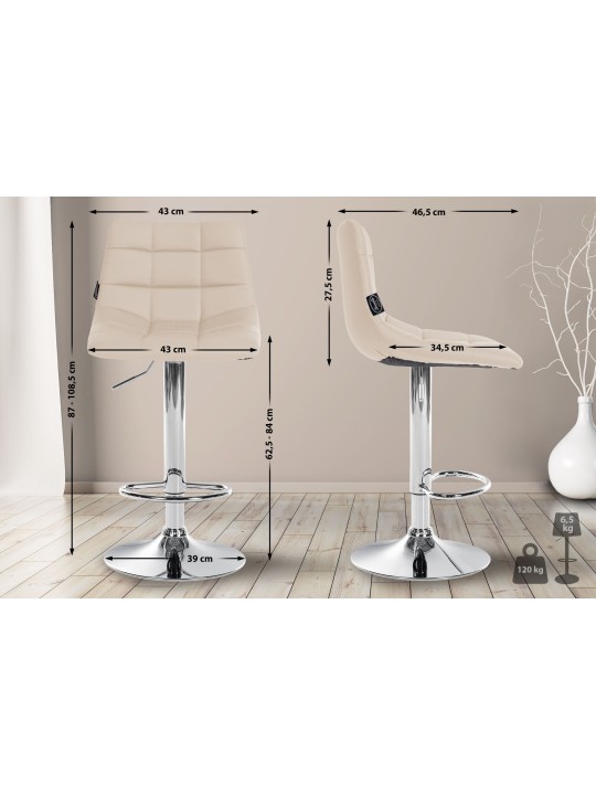 Lot de 2 tabourets de bar Jerry simili cuir chromé, crème