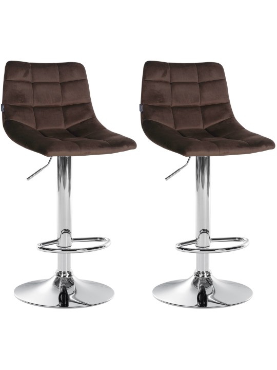 Lot de 2 tabourets de bar Jerry velours chrome, brun Lot de 2 tabourets de bar Jerry velours chrome, brun