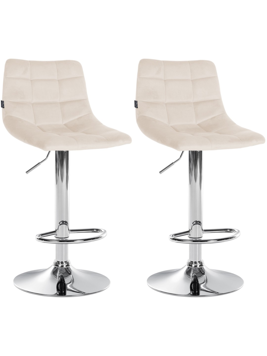 Lot de 2 tabourets de bar Jerry velours chrome, crème