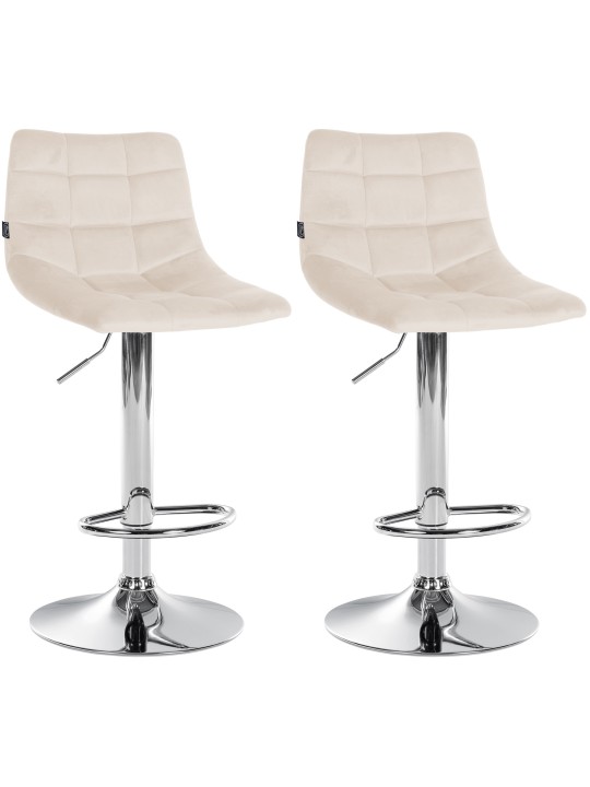 Lot de 2 tabourets de bar Jerry velours chrome, crème