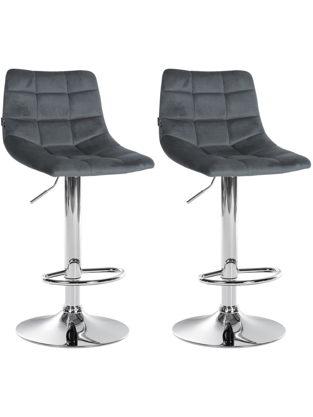 Lot de 2 tabourets de bar Jerry velours chrome, gris foncé