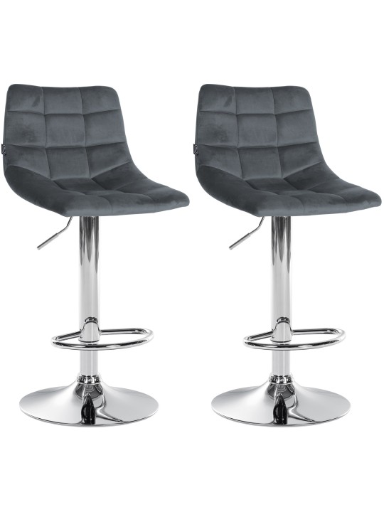 Lot de 2 tabourets de bar Jerry velours chrome, gris foncé