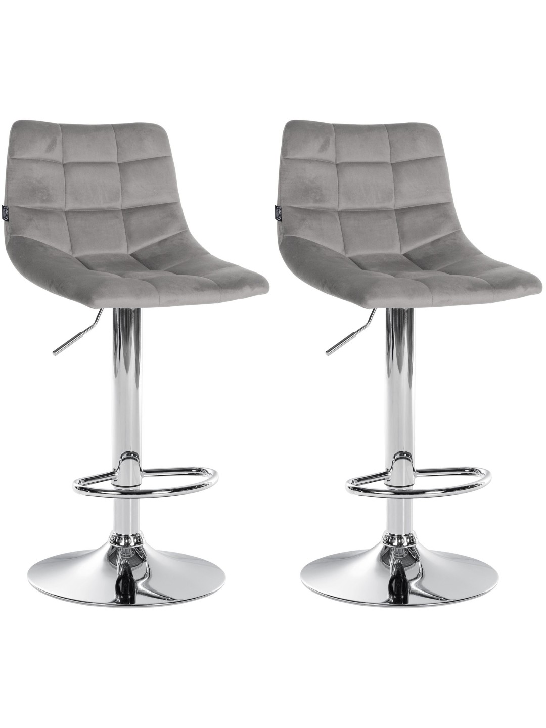 Lot de 2 tabourets de bar Jerry velours chrome, gris