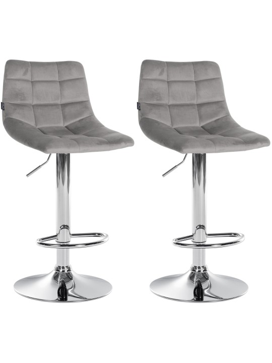 Lot de 2 tabourets de bar Jerry velours chrome, gris